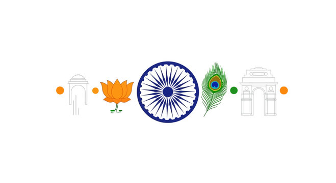Colorful Indian Cultural Symbols and Traditional Elements.