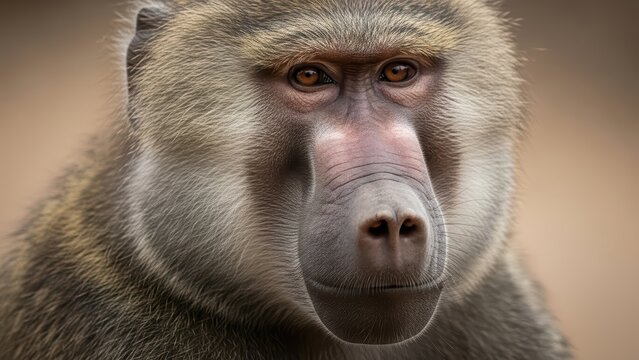 Close Up Portrait of a Baboon in Nature