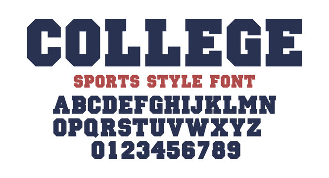 Classic college font. Vintage sport font in american style for football, baseball or basketball logos and t-shirt. Athletic department typeface, varsity style font. Vector