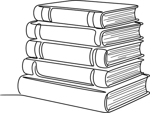 Continuous line drawing of a stack of books.