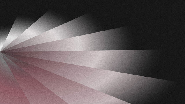 Dark abstract background with grainy texture and dynamic radial light rays in monochrome and muted rose tones.