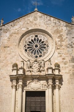 The famous rose window from the facade of the Cathedral of Santa Maria Annunziata or Otranto Cathedral; Province of Lecce, Salento, Puglia, Italy