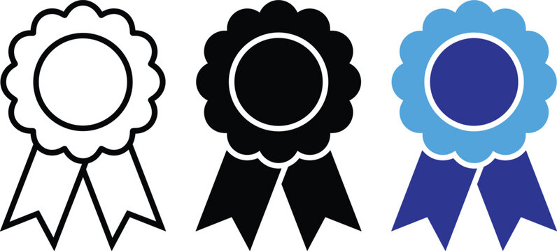 Quality guarantee award ribbon rosette badge vector icons illustration set.