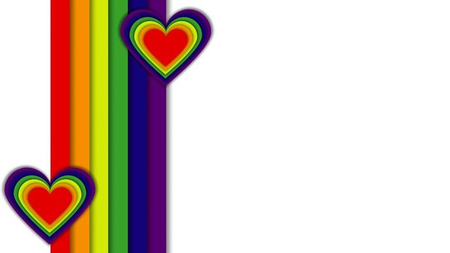 Dynamic Rainbow Hearts and Stripes Celebrating Pride Month.