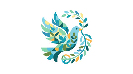 Obraz premium Abstract Dove of Peace with Olive Branch, Geometric Style