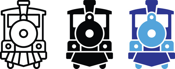 Front view steam locomotive railway engine transport train vector icons illustration. © AYESHA