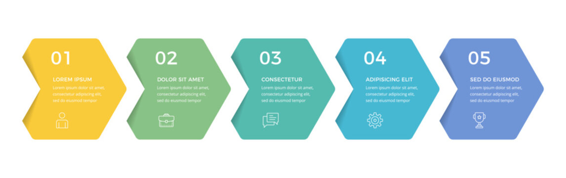 Infographic template with five hexagon shaped elements