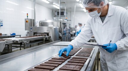 Naklejka premium Chocolate Quality Inspection in Manufacturing Facility