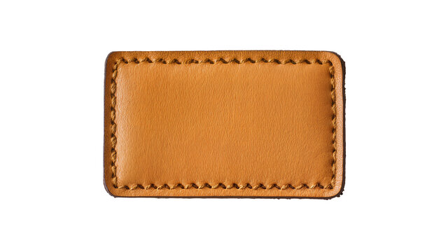 Rectangular brown leather patch with stitched edges