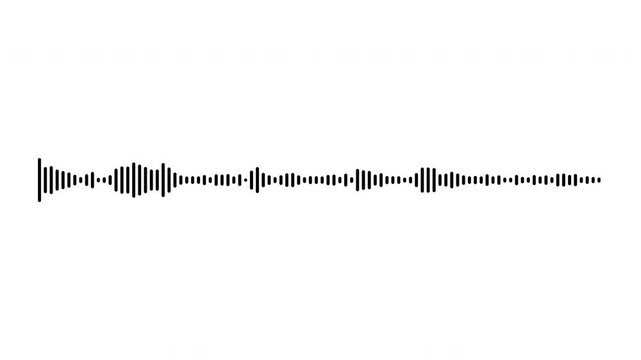 Audio frequency sound wave on White background, black sound spectrum visualizer, abstract waveform oscillation design, modern podcast rhythm display, seamless music frequency loop. 4K video