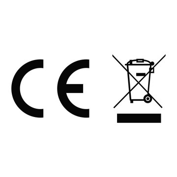 CE Mark and Electronic Waste Disposal WEEE Symbol Set for EU Regulatory Product Packaging Compliance Labeling Standard