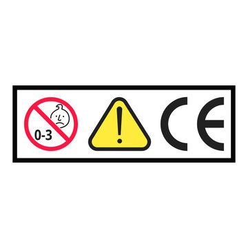 Child Age Restriction Warning and CE Mark Compliance Label Set for Toy Product Packaging Safety Regulatory Identification