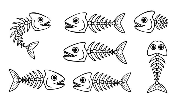 Cute Fish Bone Cartoon Symbol Vector Illustration