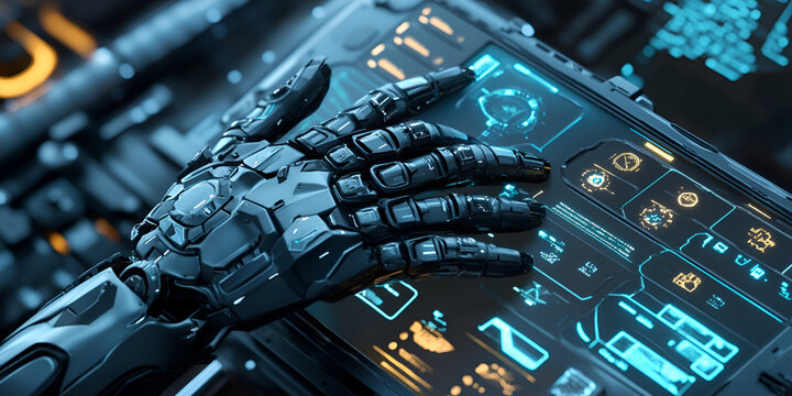 Cybernetic Arm Control Panel UI for Advanced Prosthetic Technology and Futuristic Human Machine Interface Systems