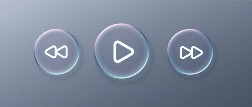 Glass play hologram with button box translucent and text web music. Player holographic with glow glass coin and effect shape generate. Click highlight glass with screen art button