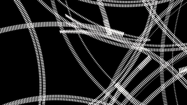 Chaotic Abstract White Dotted Lines Moving on Black Background