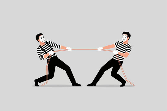 Mimes pulling rope tug of war vector illustration