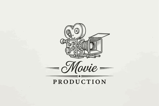 Vintage Film Camera Logo for Movie Production on Paper