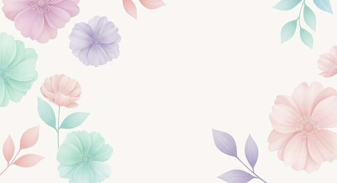 Soft pastel flowers and leaves framing a central copy space
