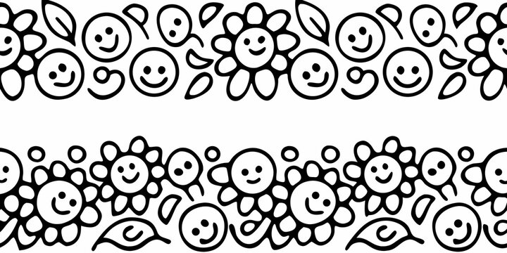 hand drawn smiley faces seamless pattern on white background hand drawn black illustration