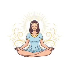 Obraz premium A peaceful woman sits in a meditative pose with a glowing golden halo effect