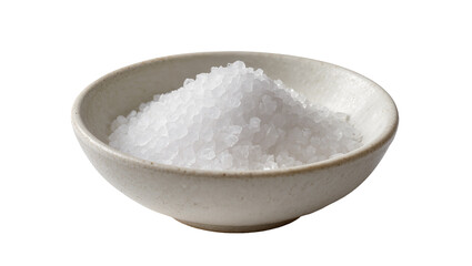 Coarse sea salt crystals piled in a ceramic bowl