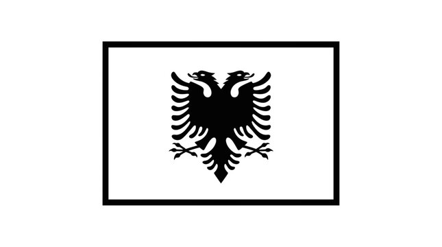 Albanian Flag with Double-Headed Eagle, National Symbol, Black and White