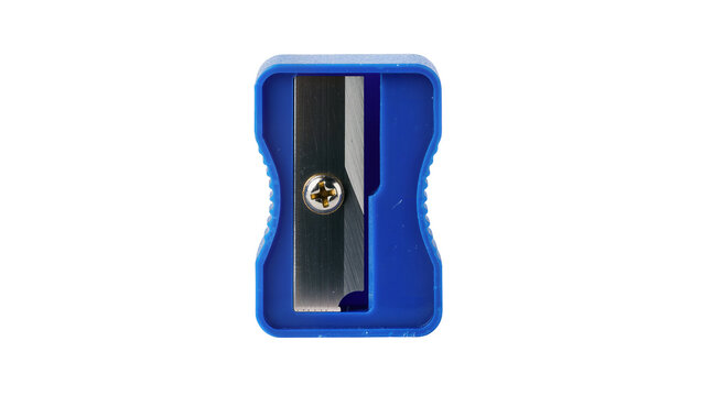 Blue plastic pencil sharpener with metal blade