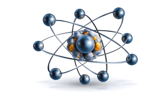 Blue Atom Model with Central Nucleus and Orbiting Electrons
