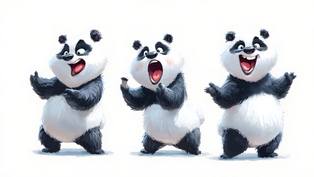 Playful Pandas Dancing Trio