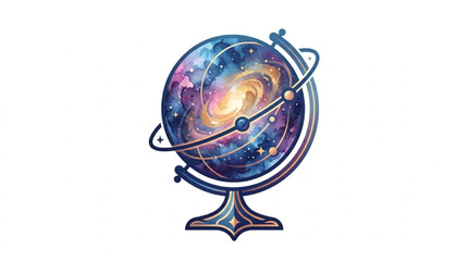 Globe with galaxy and stars inside on stand. © Adre