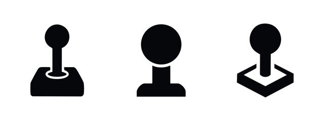 Set of three black silhouette joystick and controller icons on white background © Lili