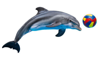 Dolphin swimming near colorful ball © Lukas
