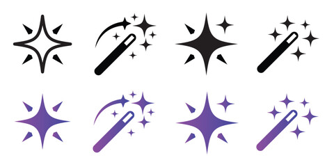 Set of magic wand and sparkle icons, vector illustration of wizard tools for design © Yasmin