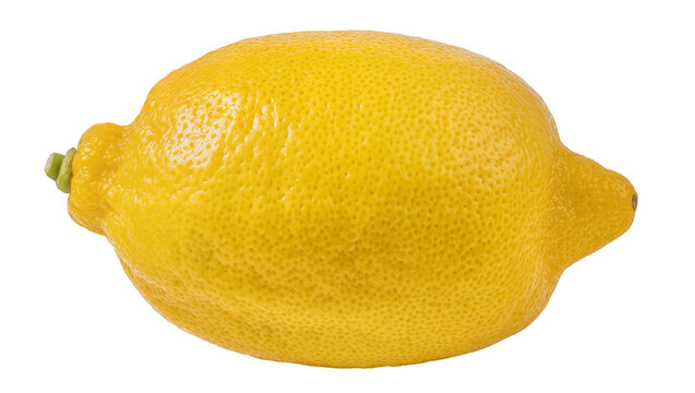 Whole ripe yellow lemon with textured rind and green stem nub