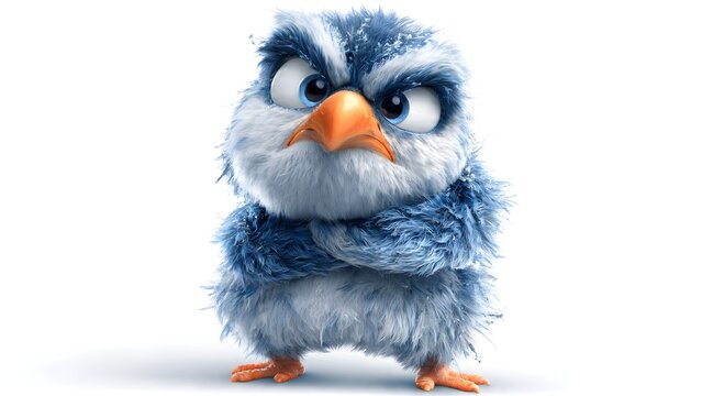 Blue Furry Chick with Crossed Wings Standing