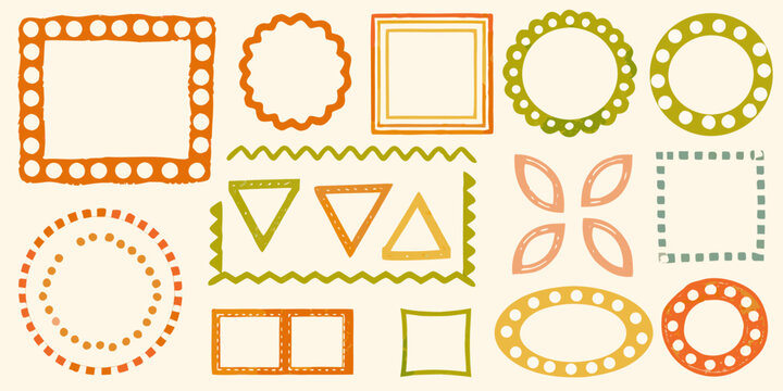 retro style colorful frames on cream background border ornament circle square triangle