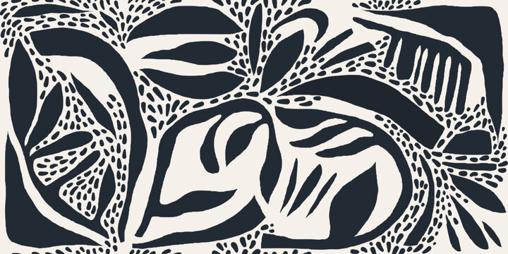 Hand drawn abstract shapes and dots pattern. Collage modern ethnic print. Fashionable template for design.