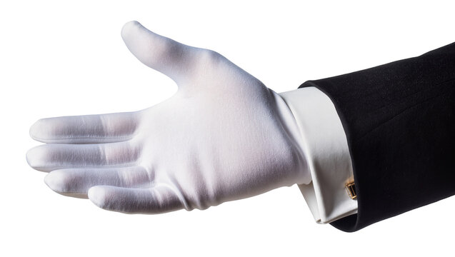 White gloved hand in black suit offering handshake