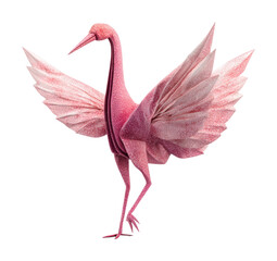 Fototapeta premium Elegant pink crane sculpture displayed in artistic environment for decorative appeal isolated on transparent background