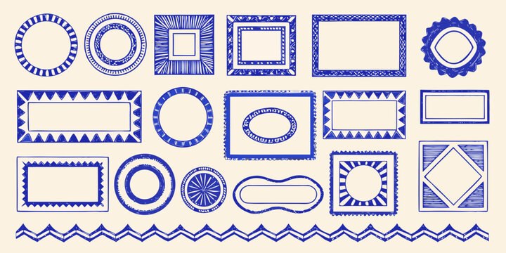 vintage style blue decorative frames on beige background pattern ornament border design