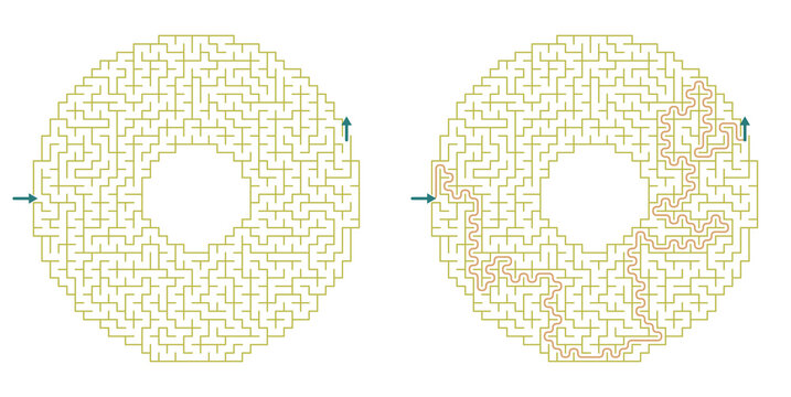 Doughnut-shaped labyrinth game grid with solution path illustration  