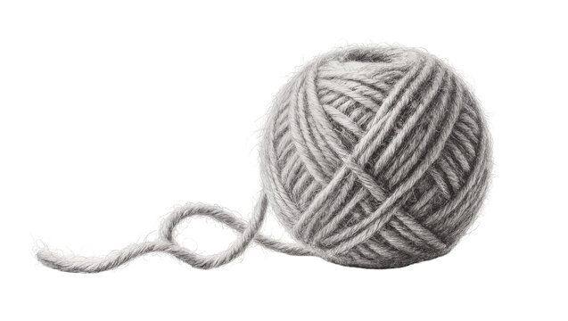 Gray wool yarn ball with loose strand