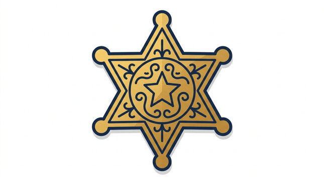 Golden Sheriff Star Badge Emblem Isolated on White Background.