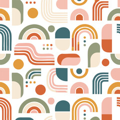 Naklejka premium Geometric pattern, abstract shapes, bohemian seamless design, colorful background