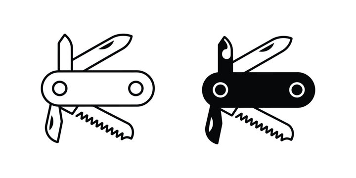 Swiss knife icon graphic design pack thin line vector set representing multi tool utility and outdoor equipment concepts