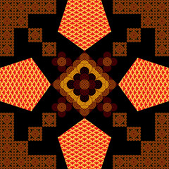 Abstract Asian Geometric Mandala Pattern Vector on Black Background From KawiKan. © KawiKan Gallery
