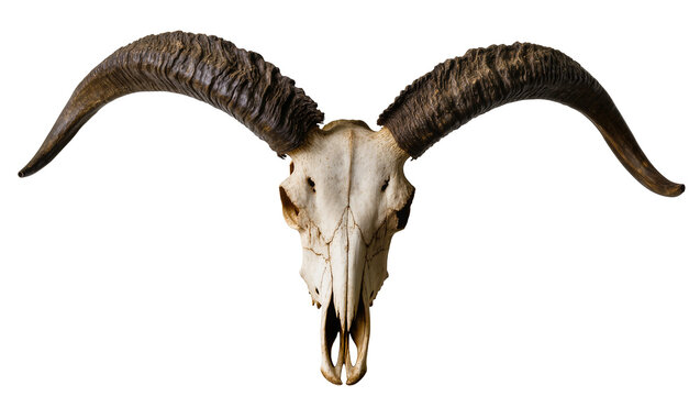 Ram skull with large curved horns