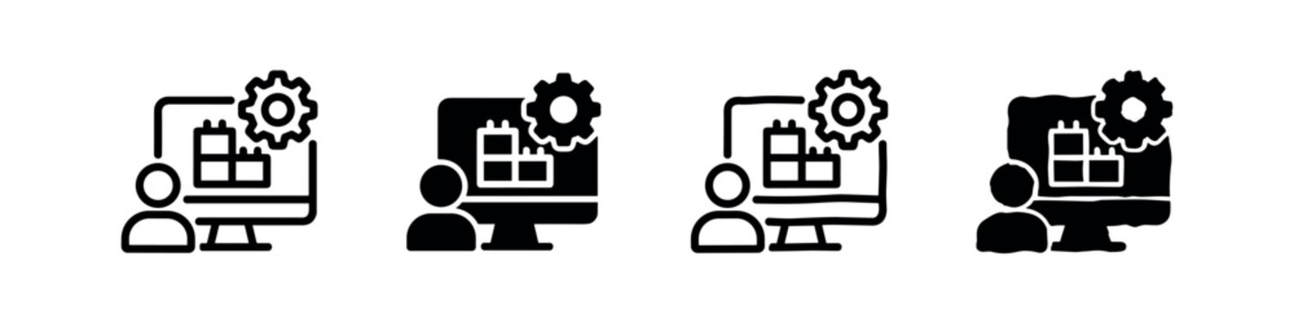 Technical management and data analysis icon set, person with computer