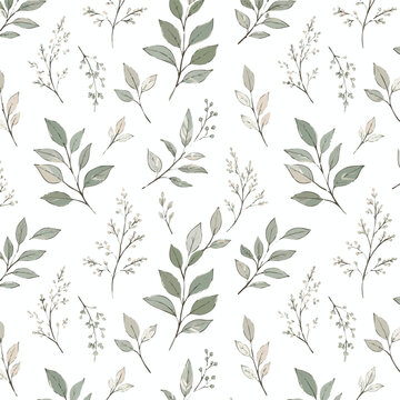 Watercolor leaves, botanical branches, floral pattern, greenery, seamless design
